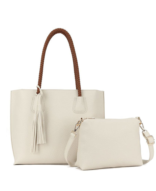 2in1 Faux Leather Tote Bag w/ Tassel view