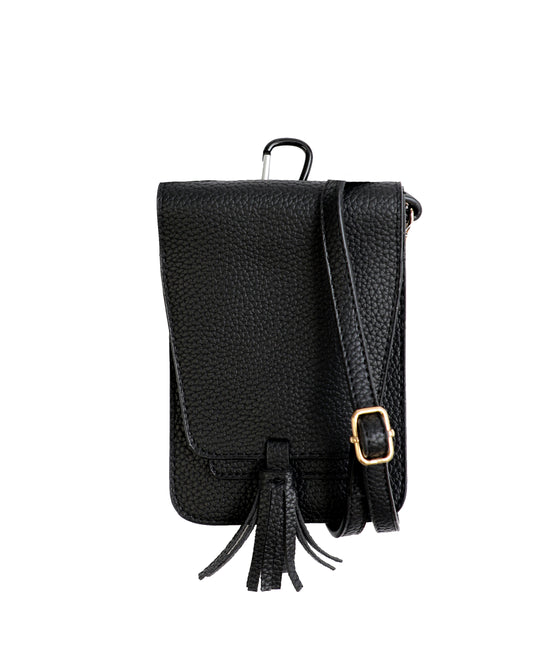 Faux Leather Cellphone Crossbody Bag w/ Tassel view