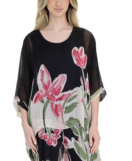 Floral Print Silk Top view