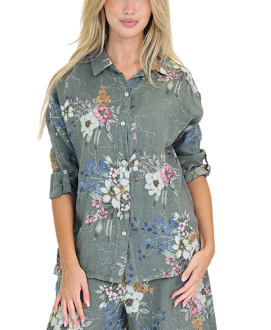 Linen Floral Print Top view