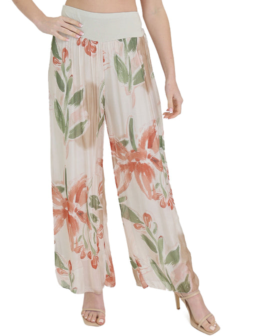 Silk Floral Print Pants view