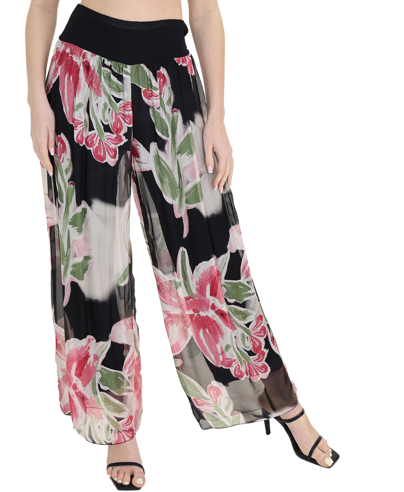 Silk Floral Print Pants view 1