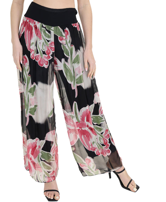 Silk Floral Print Pants view