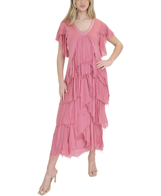 Silk Tiered Dress w/ Sequin Trim view 