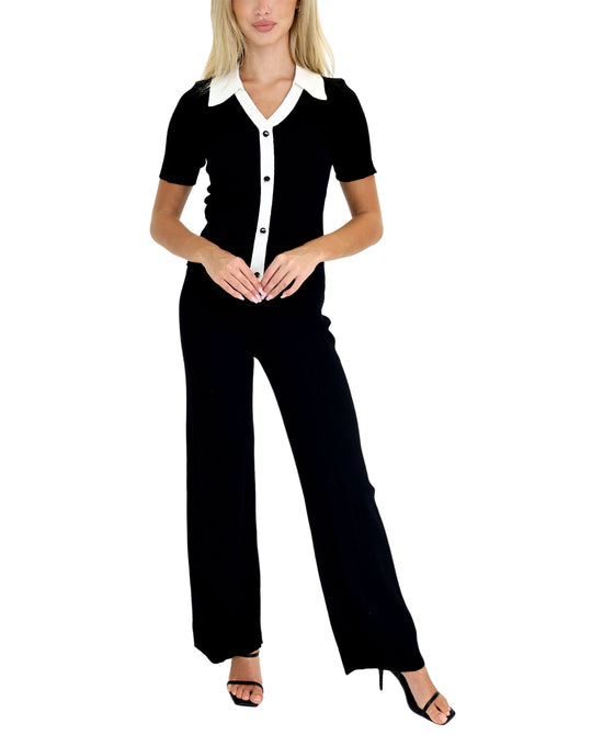 Contrast Knit Top & Pants Set- 2 Pc Set view