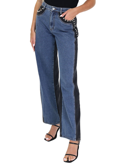Colorblock Jeans w/ Studs view
