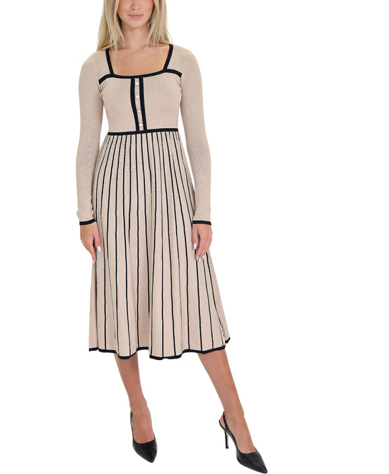 Striped Knit Midi Dress w/ Button Detail view 