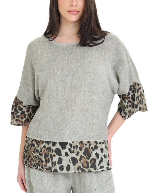 Leopard Print Linen Top view