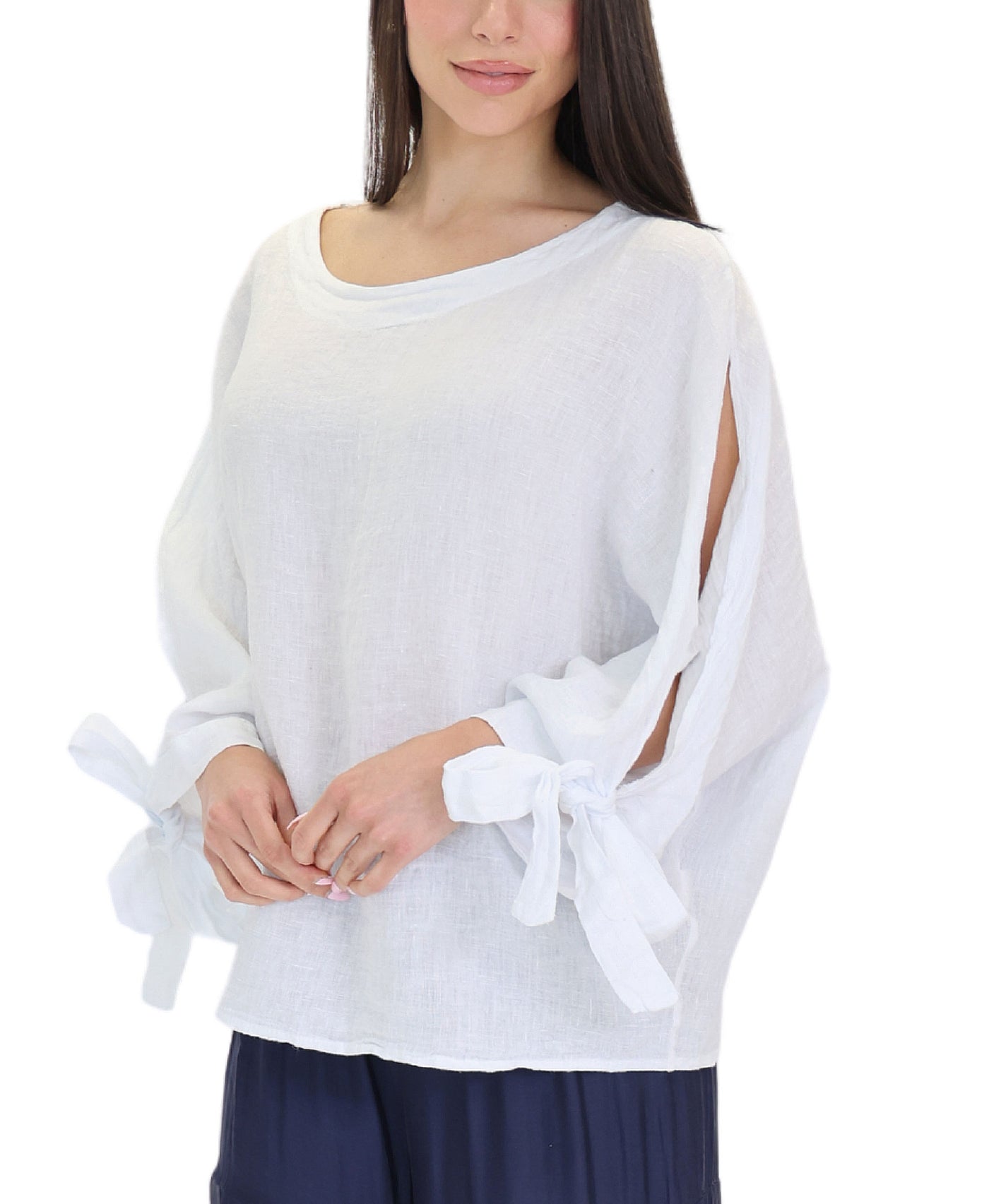 Linen Split Sleeve Top view 1