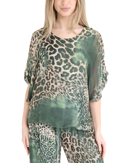 Silk Leopard Print Top view