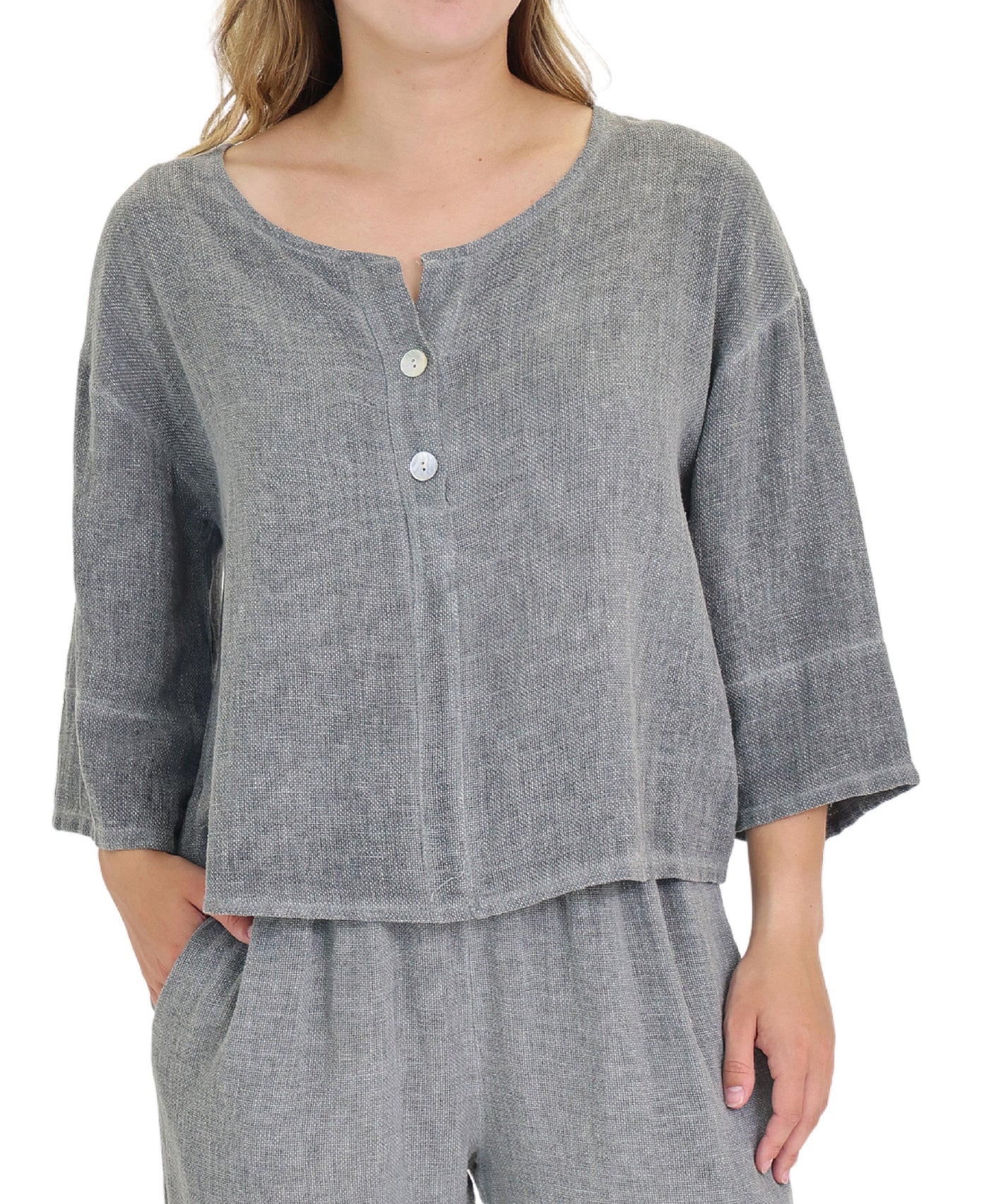 Linen & Cotton Blend Top w/ Buttons view 1
