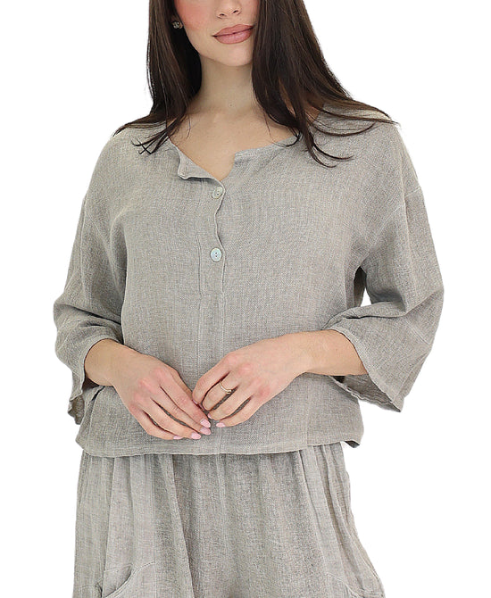 Linen & Cotton Blend Top w/ Buttons view 