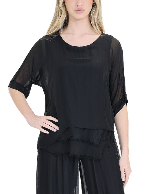 Silk Top w/ Frayed Edges view 