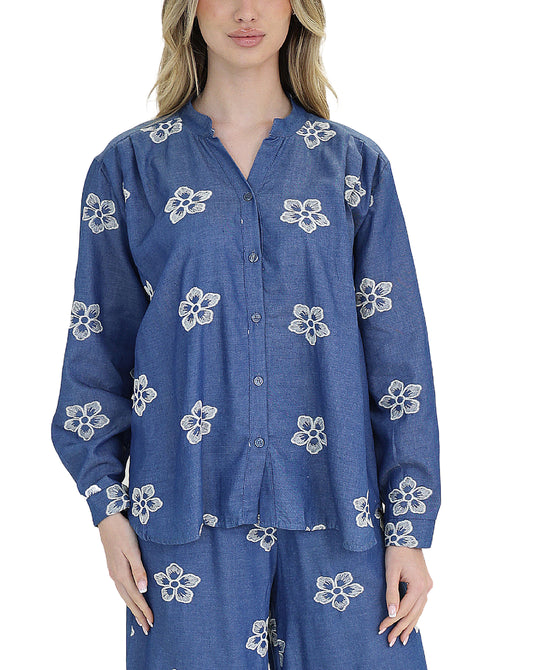 Embroidered Denim Top view