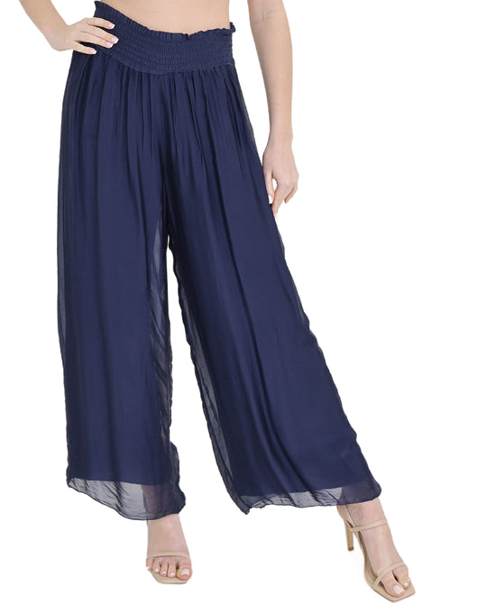 Silk Pants w/ Smocked Elastic Waist view 