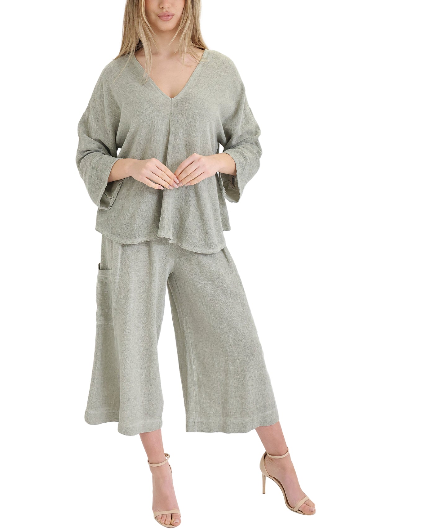 Linen & Cotton Crop Pants view 2