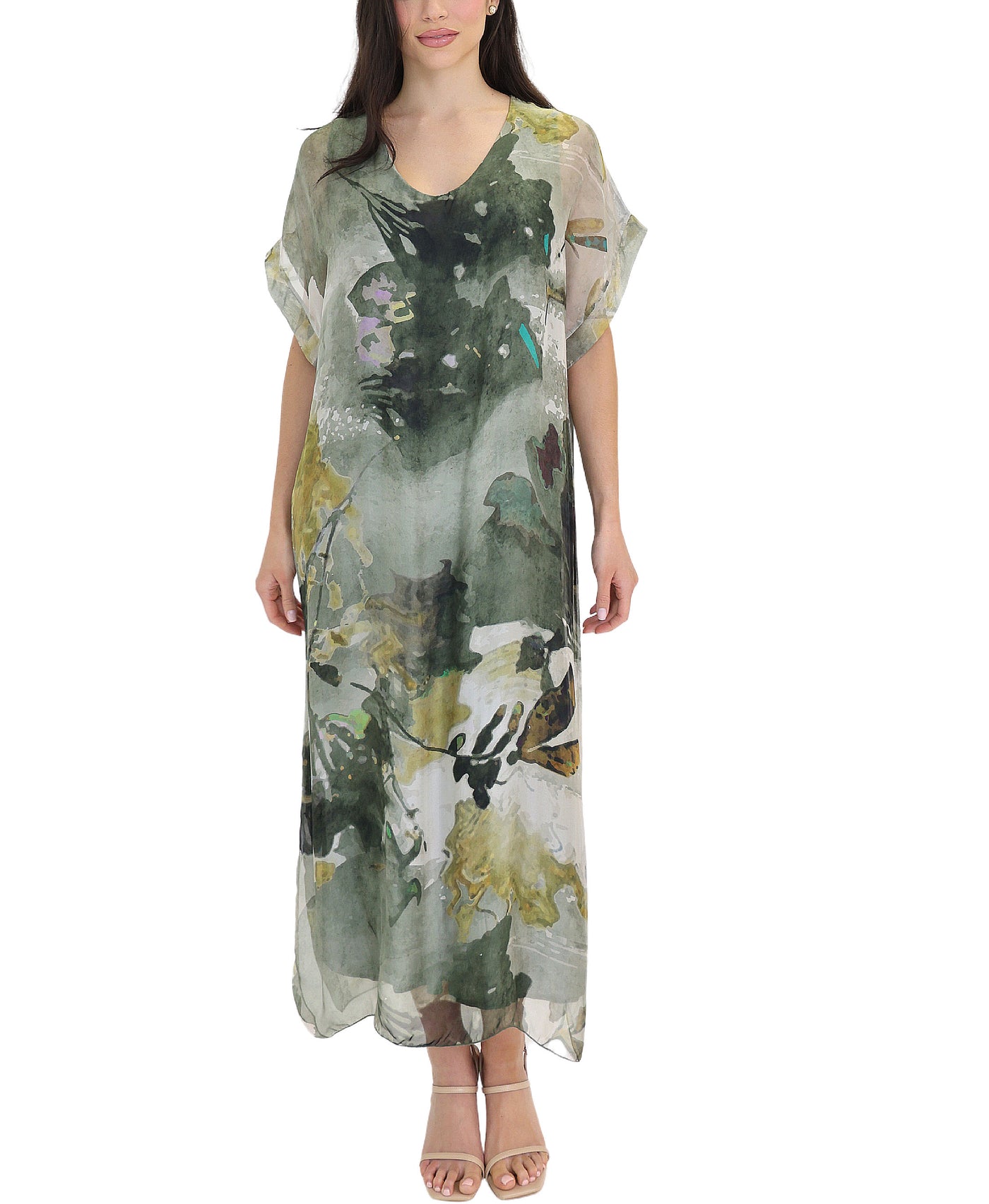 Silk Watercolor Maxi Dress view 1