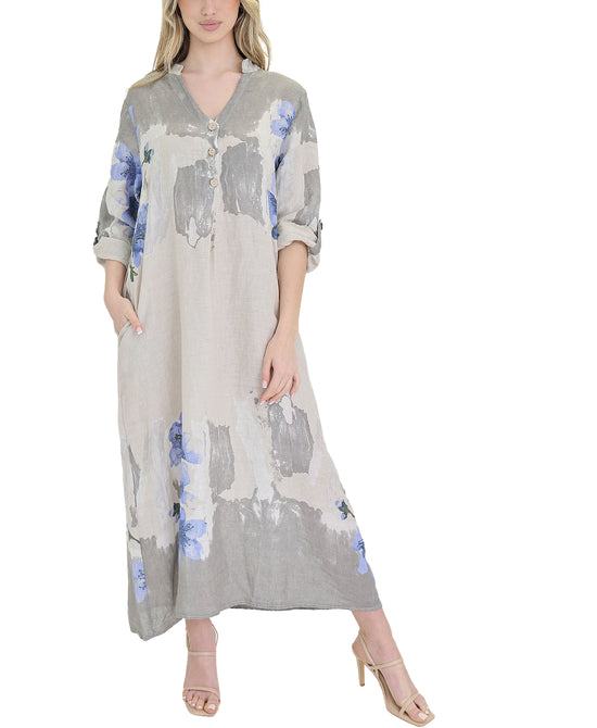 Linen Floral Print Maxi Dress view 