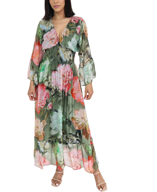 Silk Floral Print Maxi Dress view