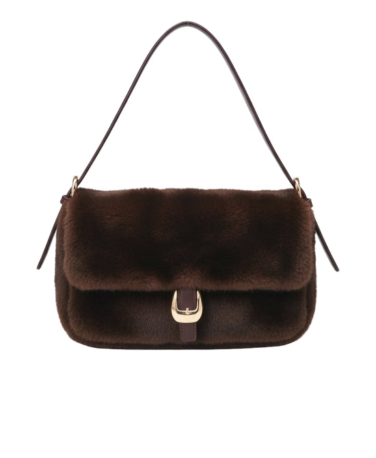 Faux Fur Shoulder Bag w/ Buckle Detail view