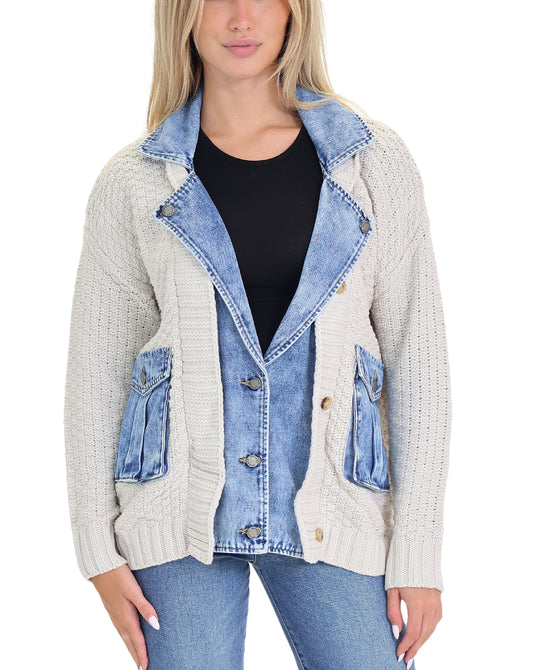 Knit Jacket w/ Denim Trim view