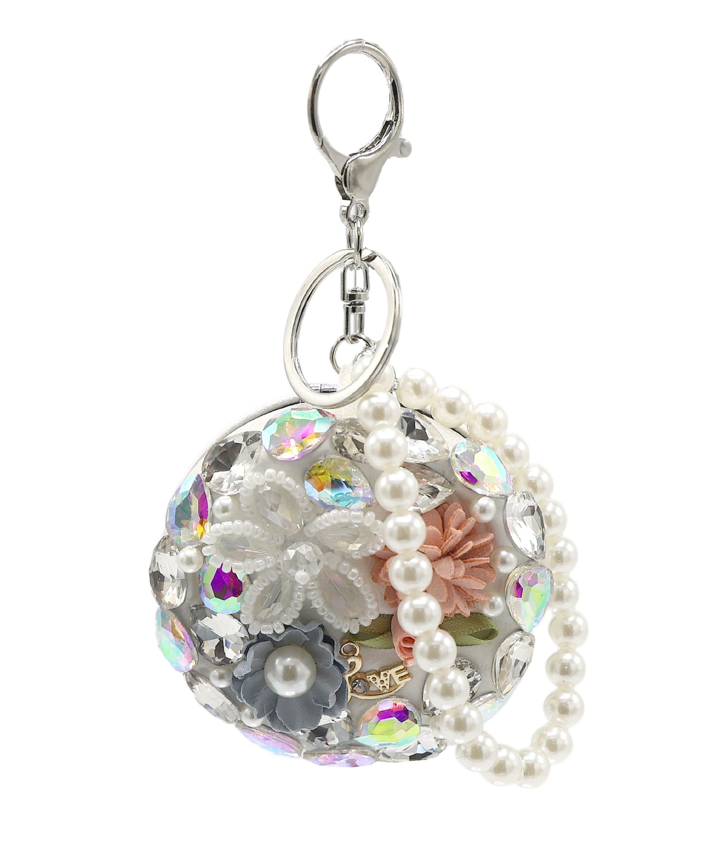 Floral Compact Mirror Keychain/Bag Charm view 1