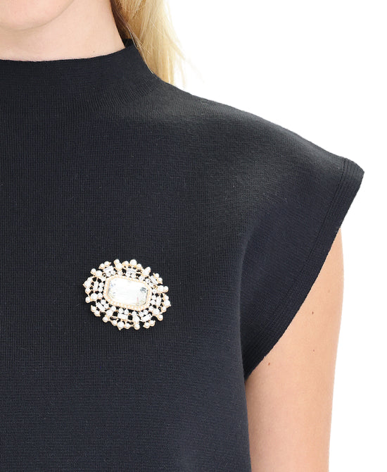 Rectangle Stone & Faux Pearl Brooch view