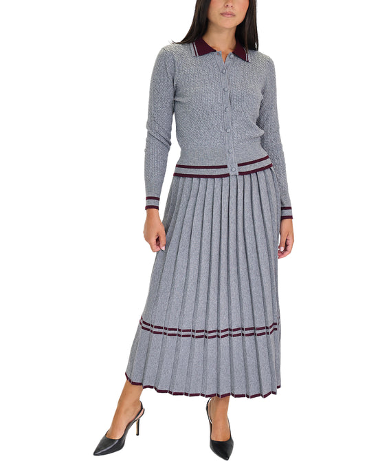 Cable Knit Cardigan & Pleated Skirt Set - 2 Pc Set view