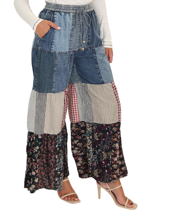 Patchwork Tiered Denim Pants view 