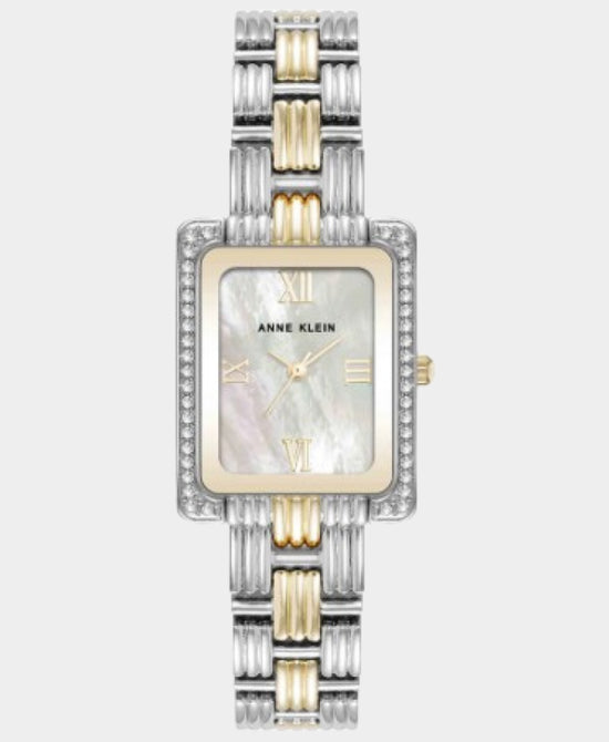 Rectangle Watch w/ Two Tone Metal Link Bracelet view 