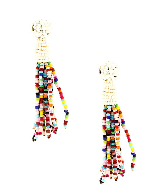 Multicolor Beaded Tassel Earrings view
