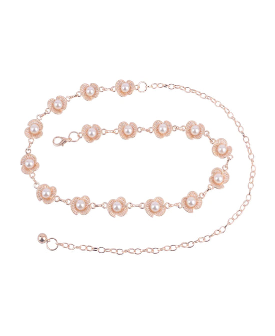 Flower & Faux Pearl Metal Chain Belt view
