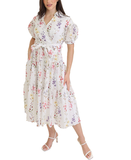 Floral Print Eyelet Midi Dress view 