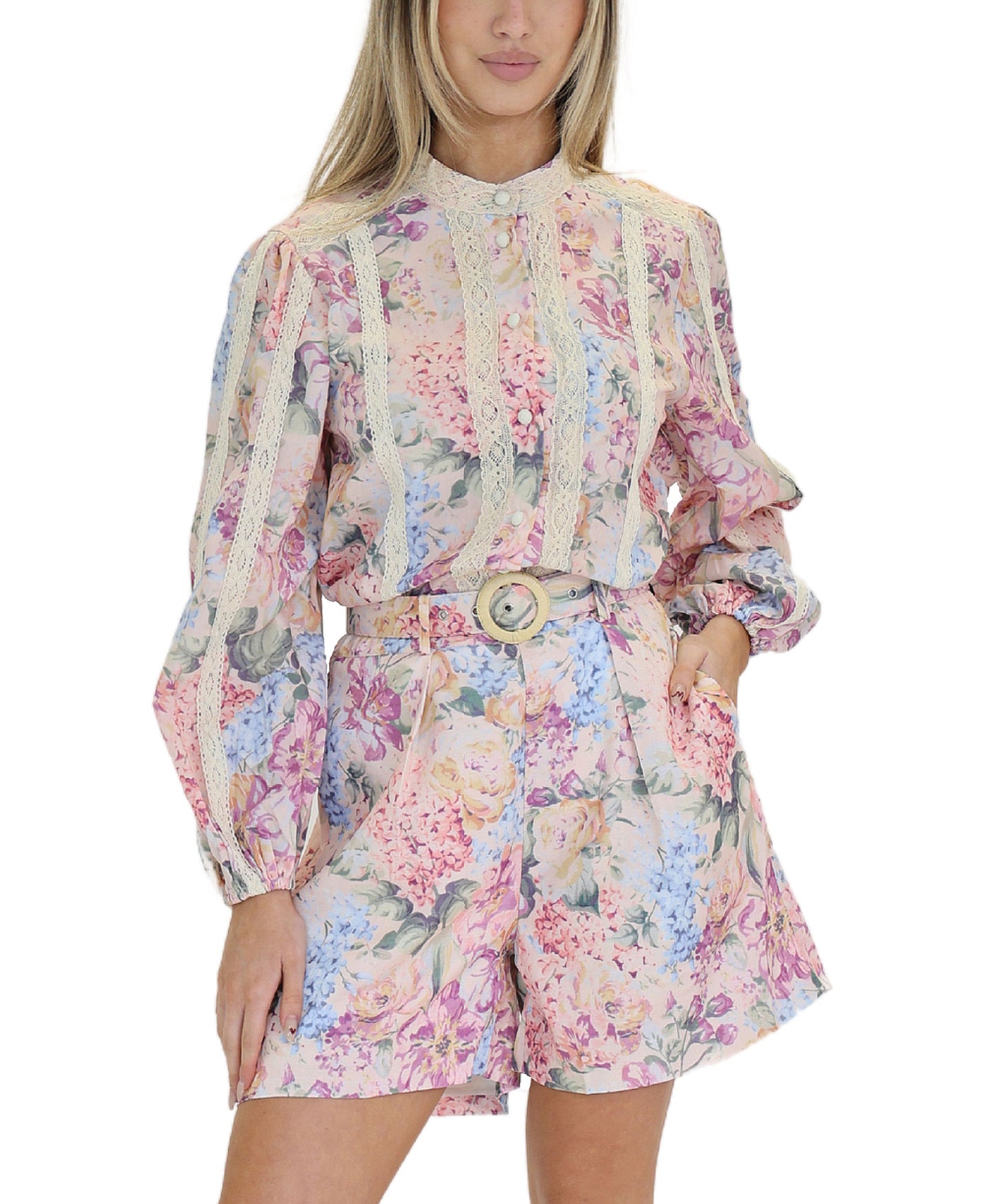 Floral Print Blouse & Short Set- 2 Pc Set view 1