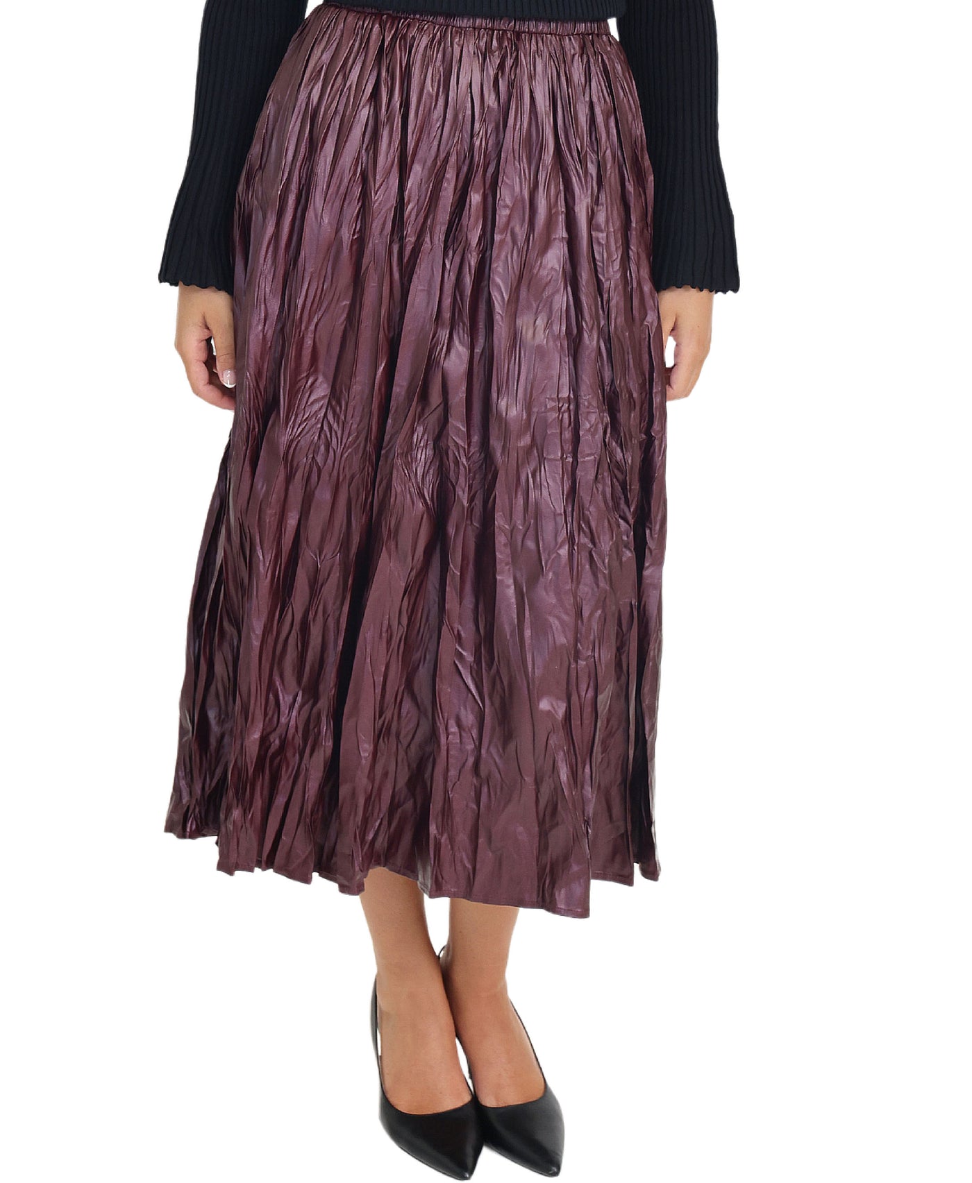 Crinkle Faux Leather Midi Skirt view 1