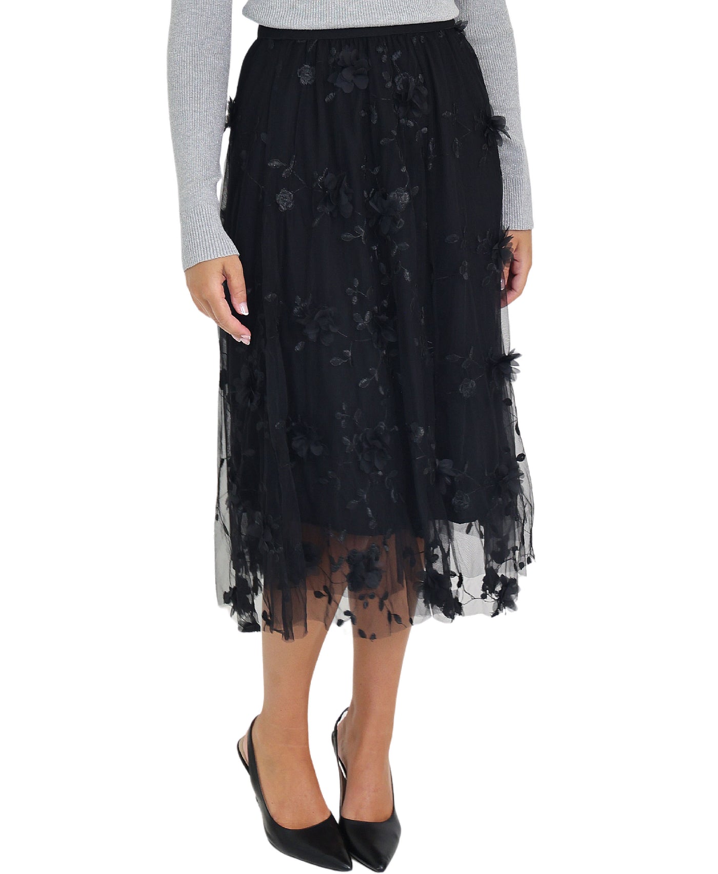 Embroidered Flower Midi Skirt view 1