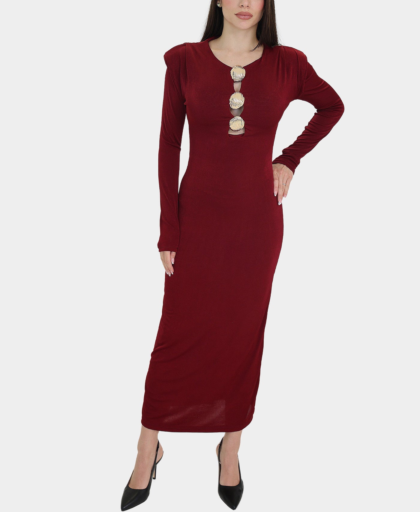 Maxi Dress w/ Gold Hardware Cutouts view 1