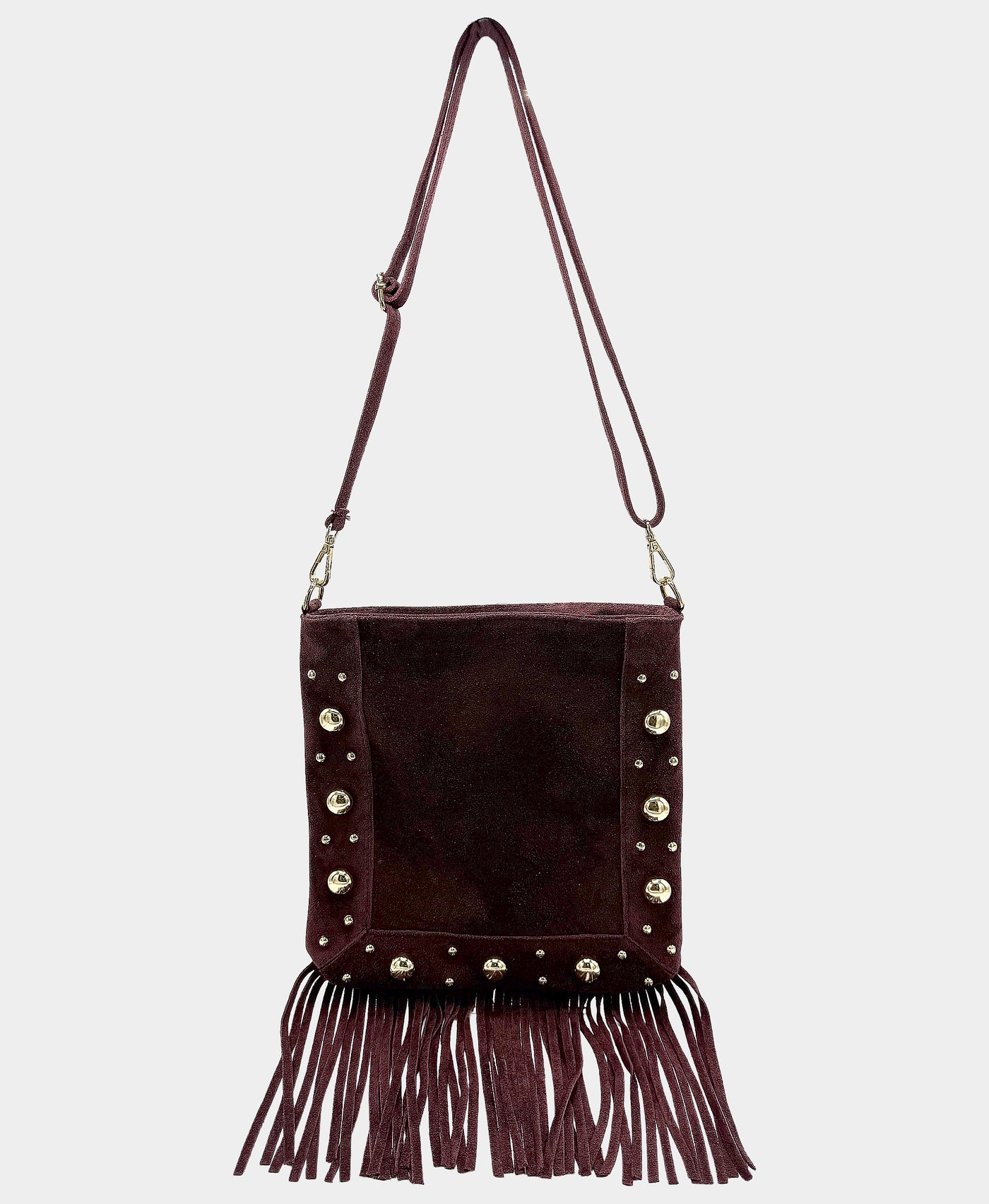 Large Suede Studded Crossbody Bag w/ Fringe view 2