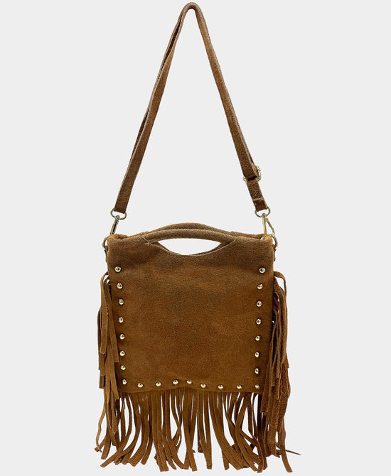 Suede Fringe Crossbody Bag w/ Studs view 