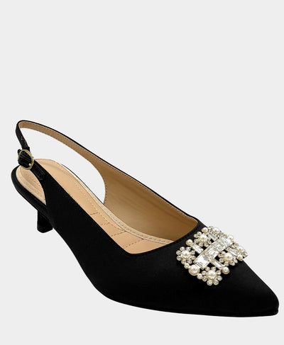 Satin Kitten Slingback Pump w/ Crystals & Pearls image 1