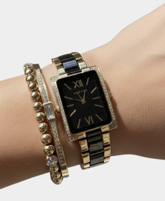 3 Pc Rectangle Link Watch w/ Bracelets view 