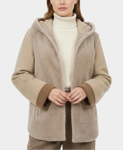Shearling & Cashmere Blend Coat w/ Hood image 1