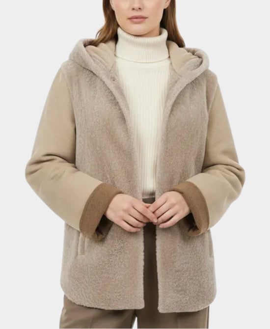 Shearling & Cashmere Blend Coat w/ Hood view 