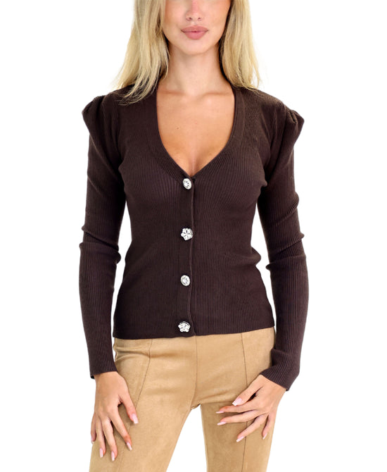 Cardigan Sweater w/ Jeweled Buttons view 
