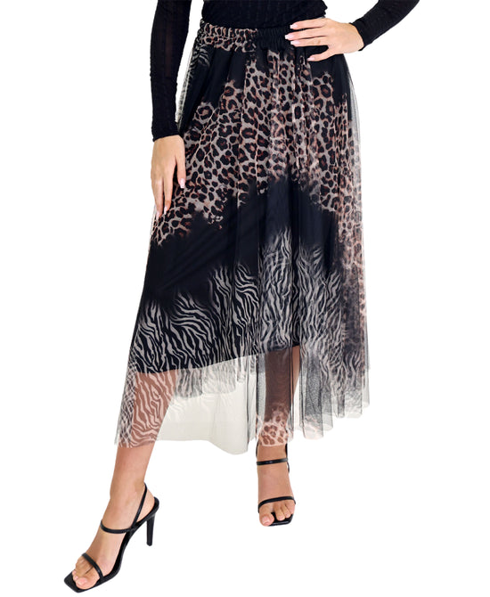 Animal Print Tulle Midi Skirt view 