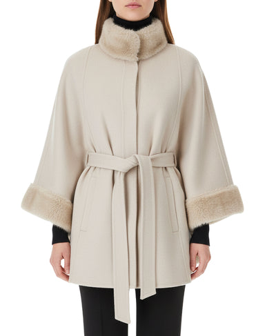 Wool Blend Cape w/ Faux Fur Trim image 1