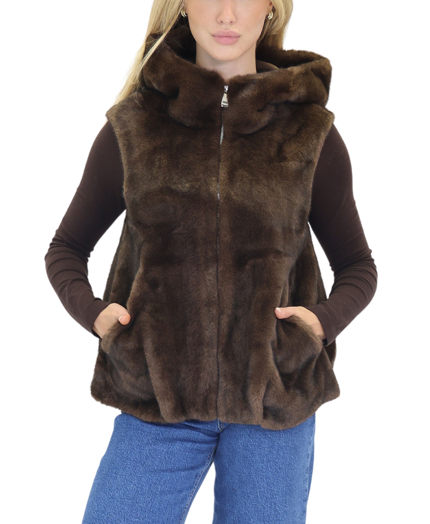 Faux Fur Hooded Vest view 1