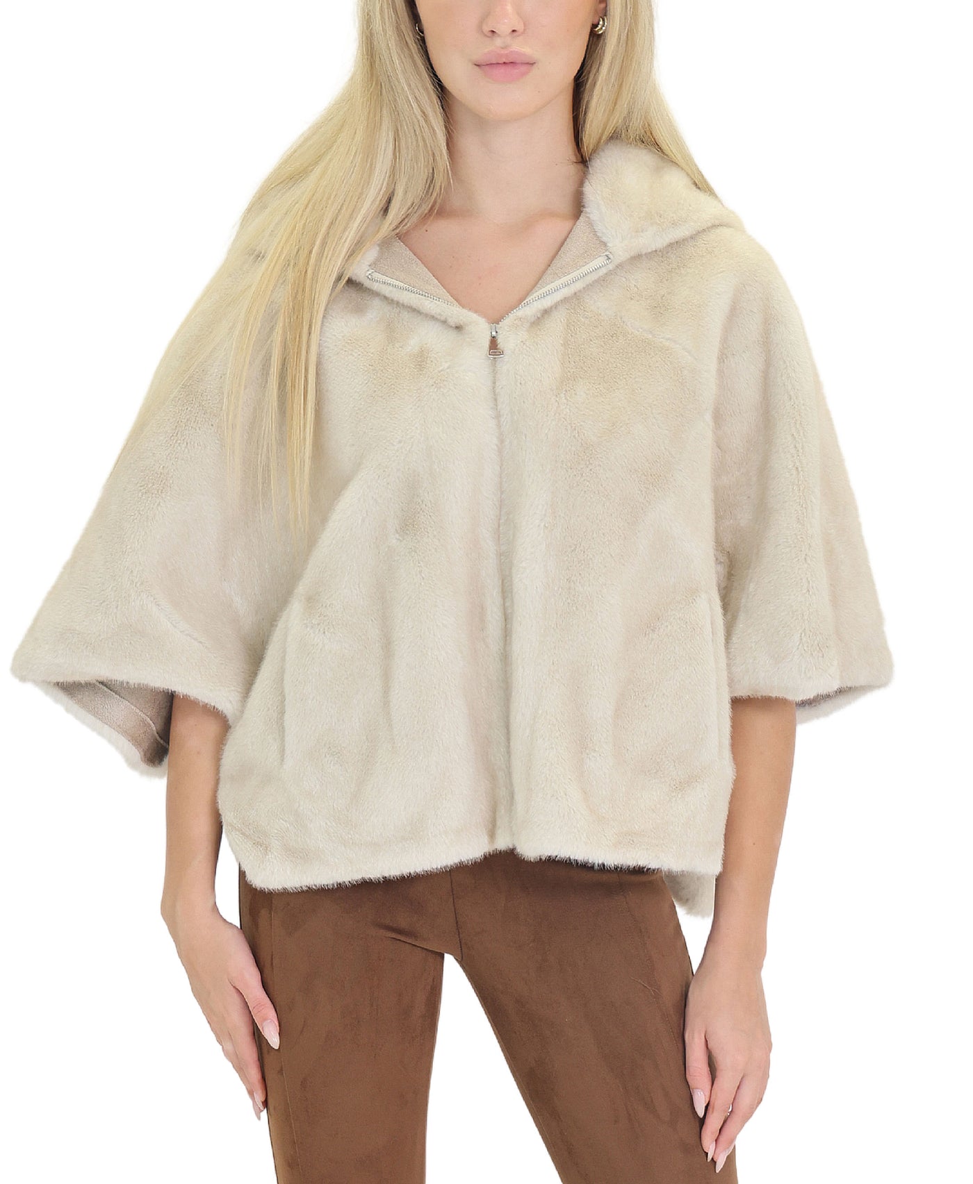 Faux Fur Hooded Cape view 1