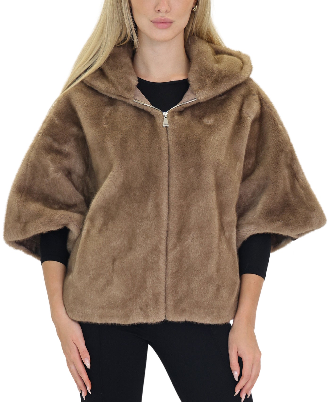 Faux Fur Hooded Cape view 1