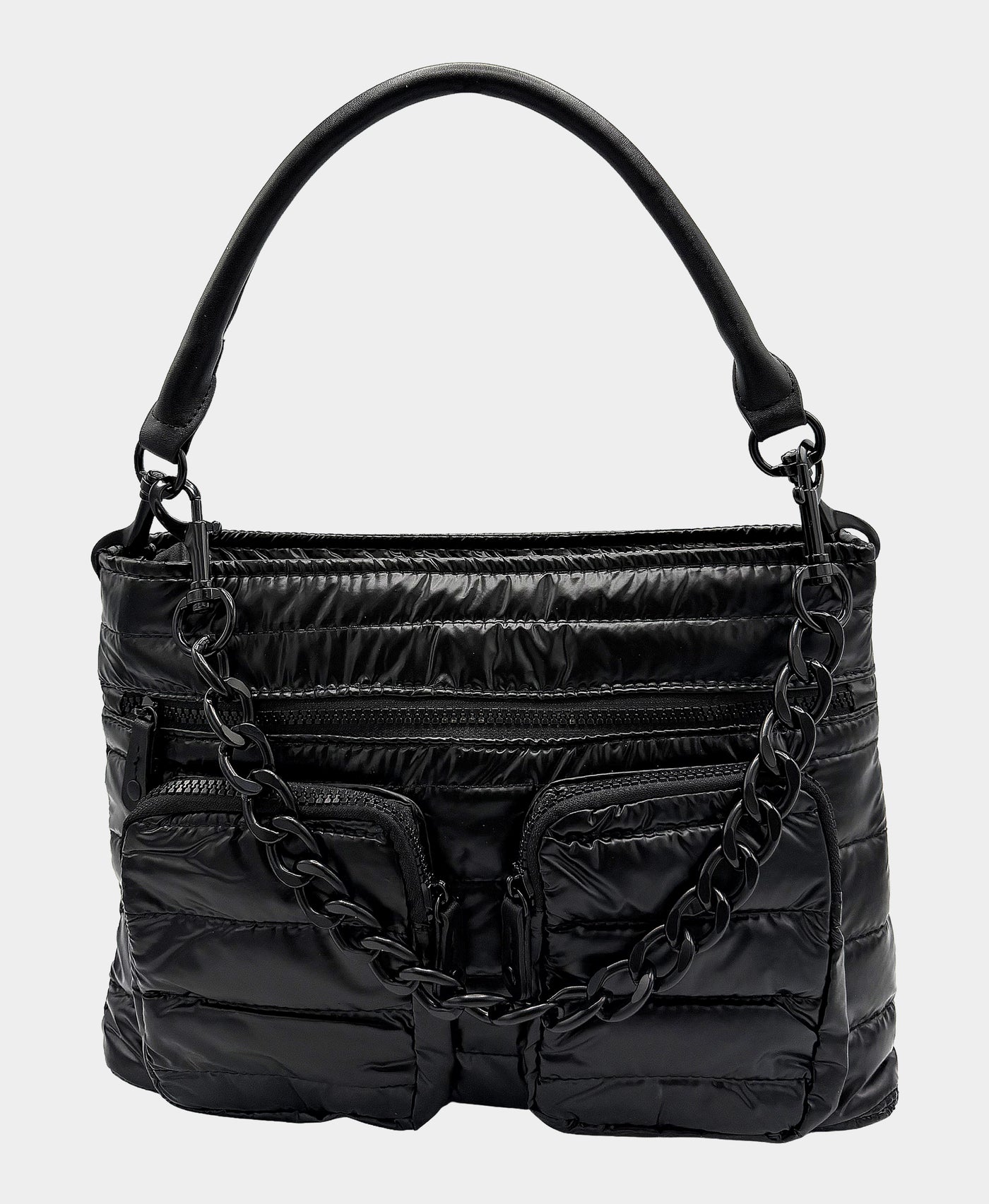 Nylon Puffer Shoulder Bag w/ Chain Detail view 1